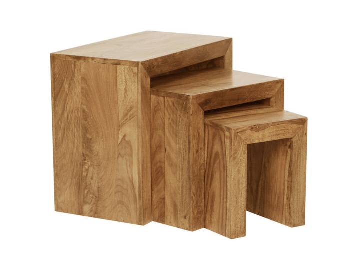 Mid.you Satztisch, Akazie, Holz, 3-teilig, Akazie, massiv, rechteckig, Wange, 30x45x50 cm, Holzmöbel, Holztische, Beistelltische Holz
