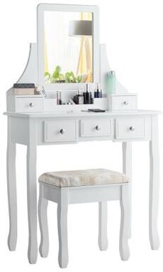 Costway 5 Drawers Removable Box Makeup Dressing Vanity Set-White
