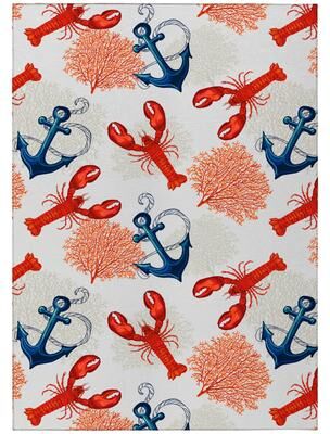 Addison Rugs Indoor/Outdoor Harpswell Lobster Anchor Washable Rug