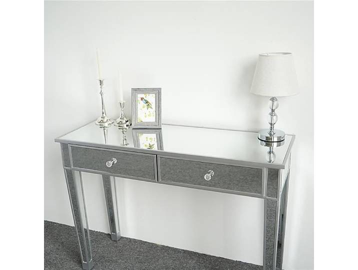 Table console-Coiffeuse Miroir -Table de maquillage- bureau vanité avec 2 tiroirs 105*36*76cm argenté