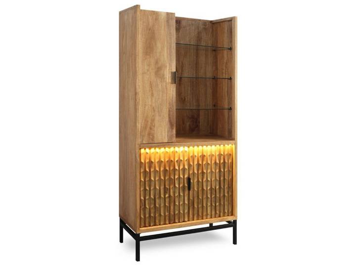 WOLF MÖBEL Vitrine KEYWEST Schrank 3 Türen / 3 Glasböden / Licht (88 x 40 x 180)