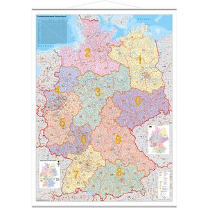 Stiefel Deutschlandkarte Postleitzahlenkarte mit Metallleisten, Poster aus laminiertem Karton, politische Karte, 97 x 119 cm