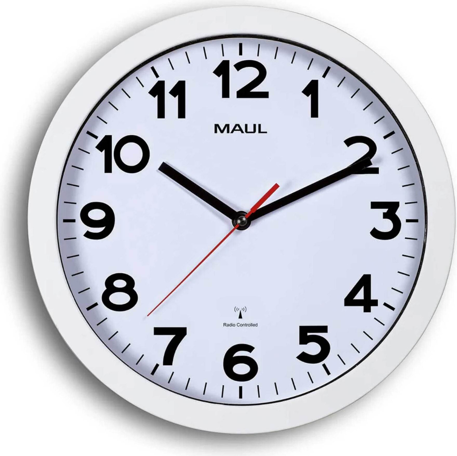 MAUL Wandklok MAULstep wit, diameter: 30 cm, diepte: 5 cm, radiogestuurd, kunststof