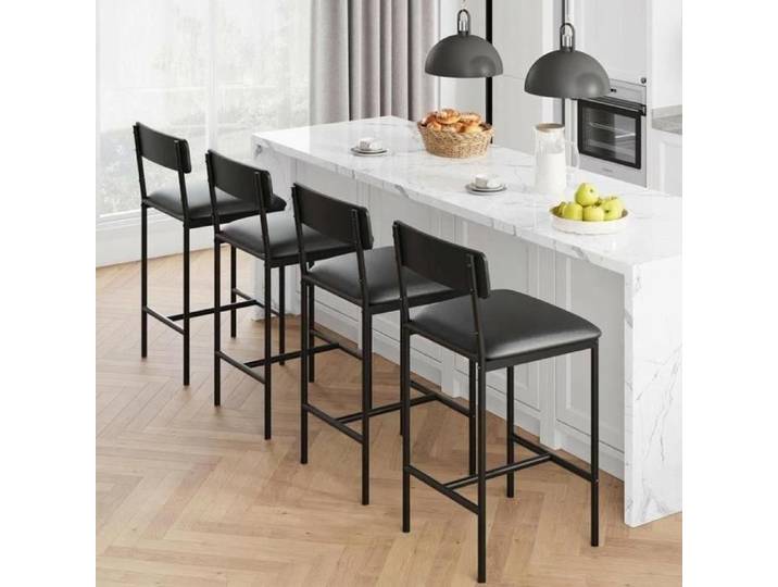 Tabouret de bar - GARVEE - MDF et acier renforcé - Dossier confortable - Repose-pieds - Assise rembourrée - 39x42x95 cm
