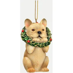 Weihnachtshänger Hund mit Kranz beige/grün