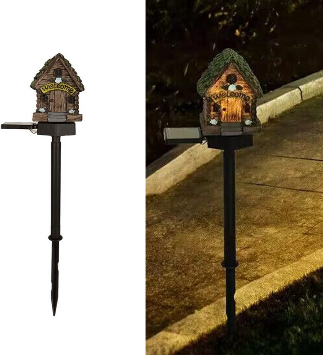 Solar Tuinverlichting Houten Huisje LED Bruin