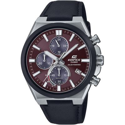 Chronograph CASIO EDIFICE, schwarz (weinrot, schwarz), Armbanduhren, Herren, Chronograph, Solaruhr, Armbanduhr, Herrenuhr,Saphirglas, Stoppfunktion,Lederarmband