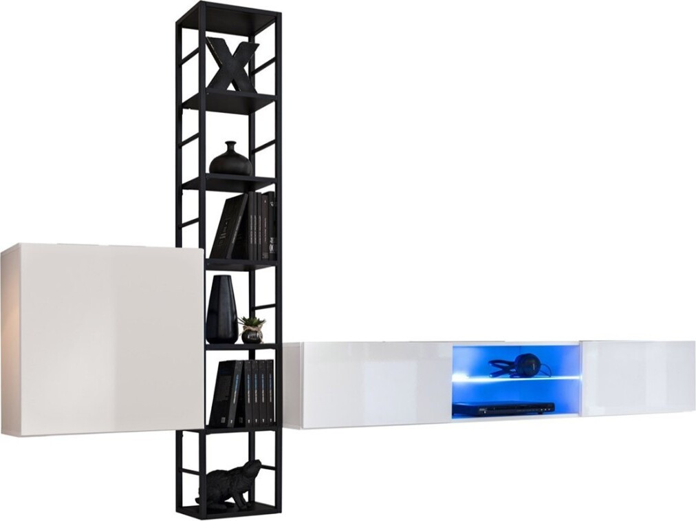Set woonkamermeubels SWITCH M6 industriële stijl - Grijs - Met glazen deuren en geïntegreerde LED-verlichting