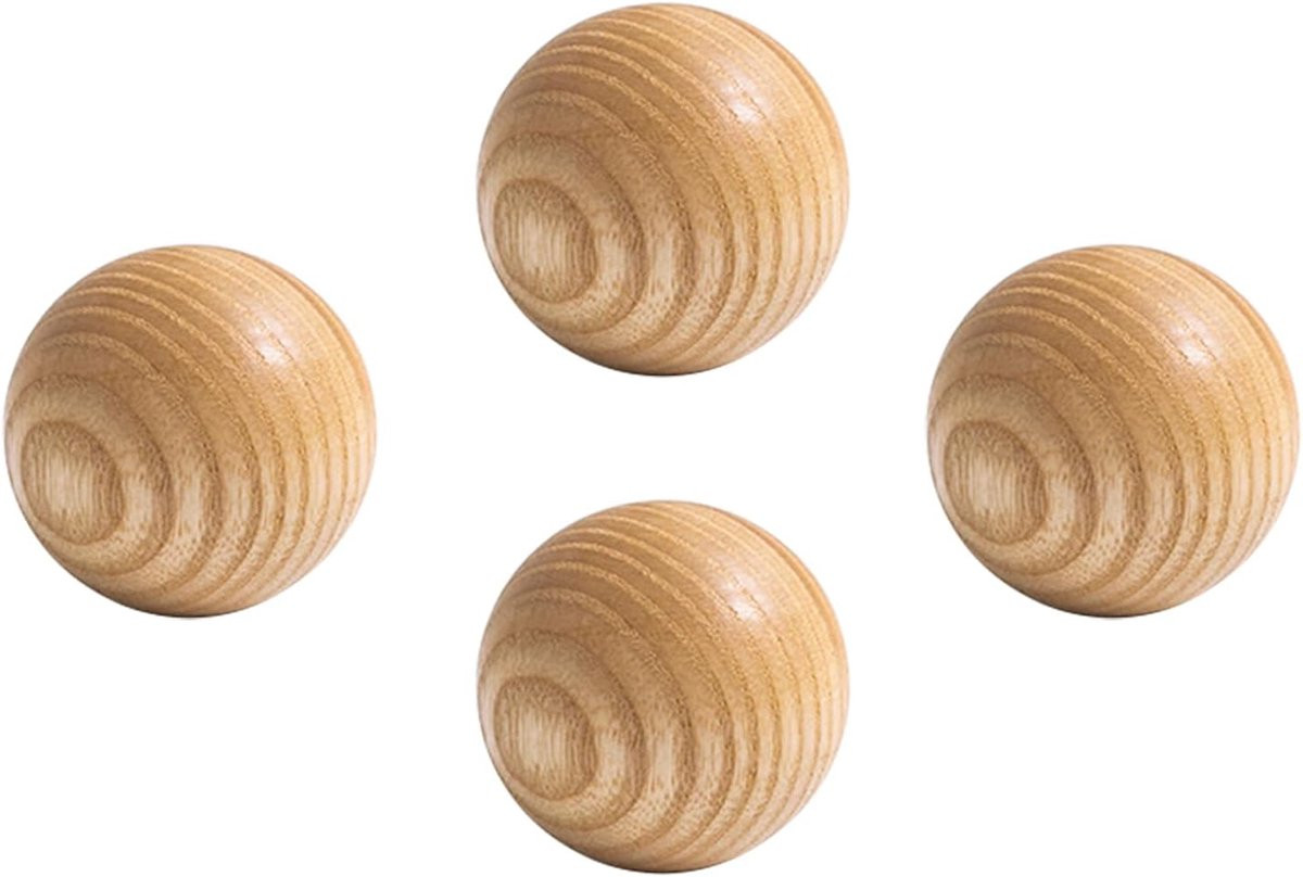 Houten Meubelknop Bol van Massief Essenhout - Diameter: 4 cm - Natuurlijk Hout