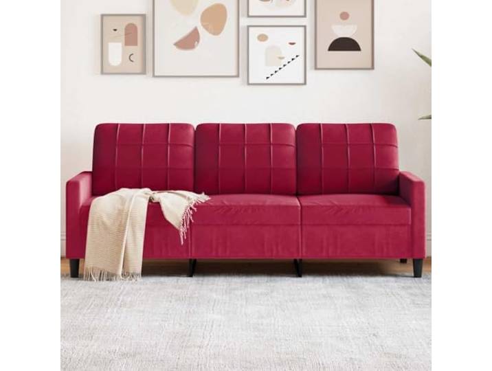 HEFZGDB Weinrotes 3-Sitzer-Sofa 180 cm Samtstoff Polstermöbel mit Metallgestell, Bequeme Sitzfläche und Rückenkissen für Wohnzimmer, Langlebiges Design Sofa-Garnitur für Entspannung