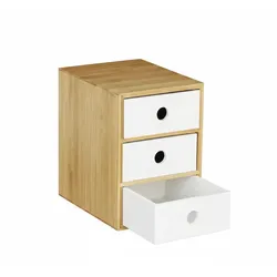 Relaxdays Schreibtisch Organizer, 3 Schubfächer, Bambus & MDF, Aufbewahrungsbox Büro, HxBxT: 21 x 14,5 x 20 cm, weiß