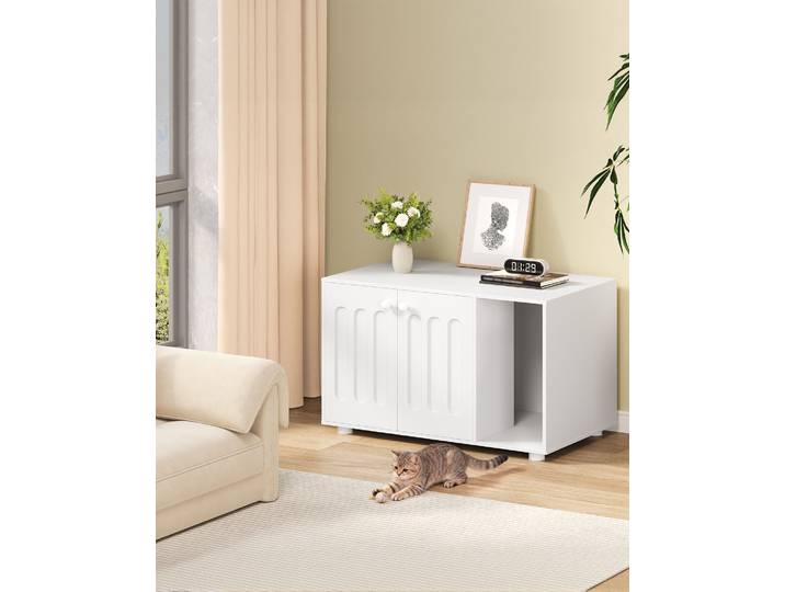 Hzuaneri Armoire de rangement pour chat, maison pour chat avec porte et séparateur séparé, design moderne, armoire pour chat robuste avec pieds