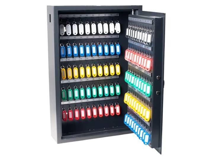 Armoire à clés PAVO haute sécurité pour 100 clés\, Coffre à clés\, Dimensions : 455 × 655 × 165 mm\, Comprend 100 porte-clés – 8056019\, Gris