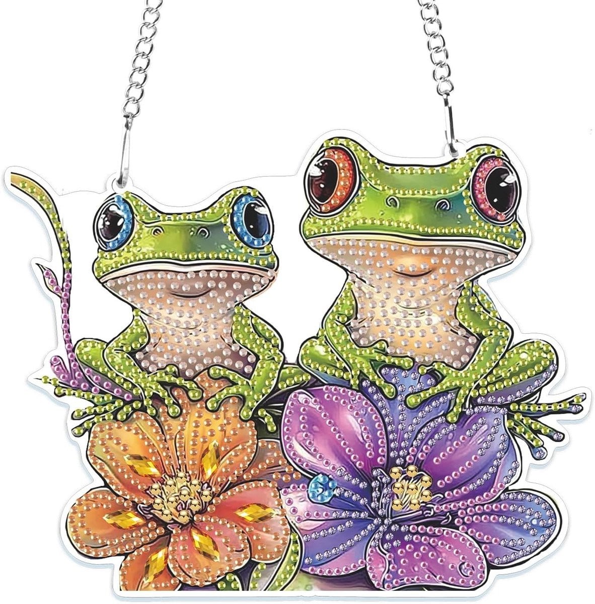 Vrogende Frog Diamant Kunst Hangdecoraties met Ketting - 5D Speciale Vormen Diamant Schilder Kit voor Volwassenen en Beginners - Bloemen en Kristal Diamant Schilderkunst voor Thuisdecoratie