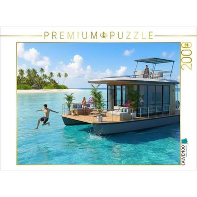 CALVENDO Puzzle Hausboot vor einer tropischen Insel | 2000 Teile Lege-Größe 90x67cm Foto-Puzzle für glückliche Stunden
