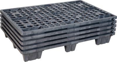 Kunststoff-Mehrweg-Stapelpalette KIGAnesto®, 7 kg, durchbrochenes Deck, bis 3500 kg, stapelbar, 100% Recyclingmaterial, ohne Rand, anthrazit
