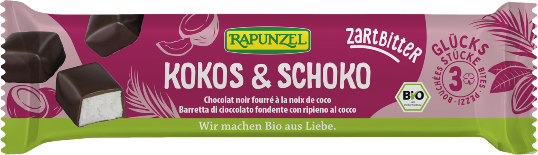RAPUNZEL Kokos & Schoko - Barretta Al Cioccolato Fondente Con Ripieno Al Cocco 1 X 50 Grammi 
