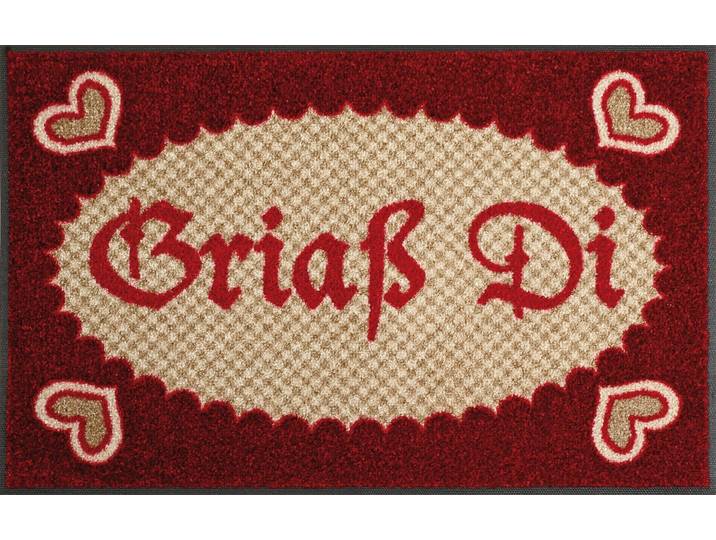 Fussmatte Griass di Gr. 2, rot (rot, beige), B:50cm H:9mm L:75cm, Kunstfaser, WASH+DRY BY KLEEN-TEX, Teppiche, Fussmatte, Schmutzfangmatte, mit Spruch, In- und Outdoor geeignet, waschbar