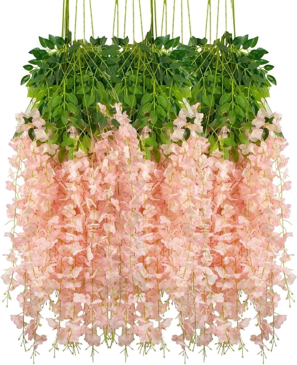 Set van 12 realistische kunstbloemen blauweregen - Blauwe bloemenslinger voor decoratie