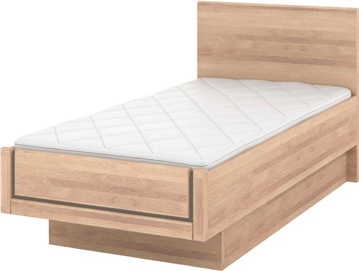 Holzbett, Teilmassiv Eiche, Braun, 90×190 cm, Liegehöhenverstellung, Schwebende Optik, Musterring