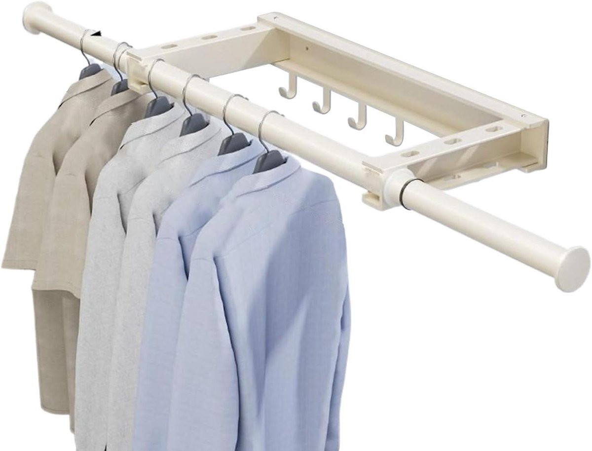 Wit Droogrek Kleding en Waslijn Houder voor Badkamer, Slaapkamer of Balkon, 58-105 cm