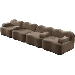 MODFU Modulares Ecksofa Samt Braun mit verbindbarem Hocker