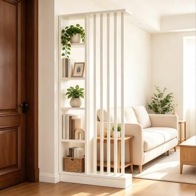 Kodotan sofa Freestanding Industrial Room Divider with Storage Shelves, Rustic Brown Slatted Room Partition Bookcase, Decorative