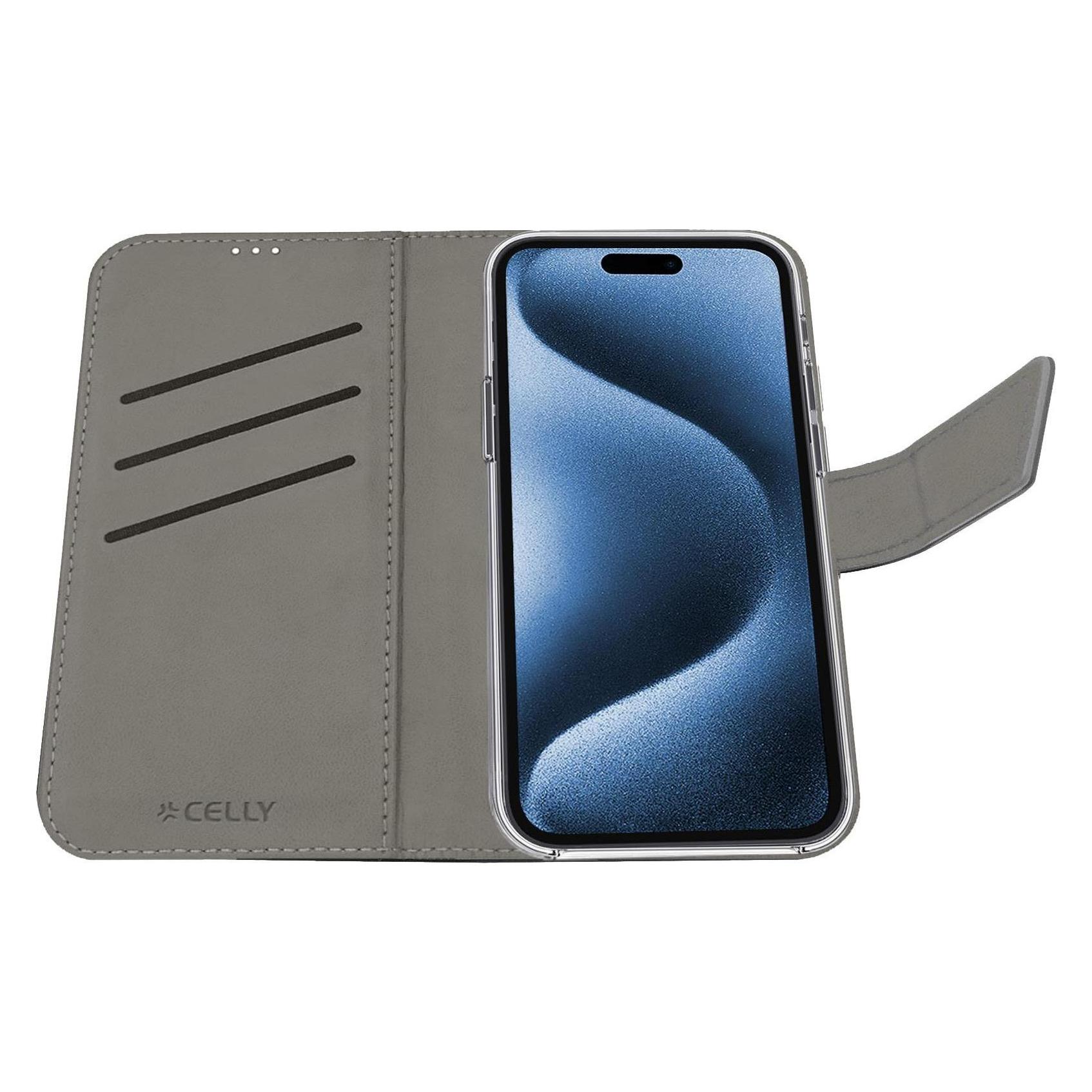 Celly Wally Buchhülle Schwarz für Apple iPhone (Apple iPhone 17 Pro) (WALLY1151)