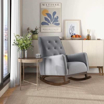 Kodotan sofa "Light Grey Fabric Solid Wood Rocking Chair 36.6""H x 27.5""W x 39""D or Living Room Bedroom Reading"