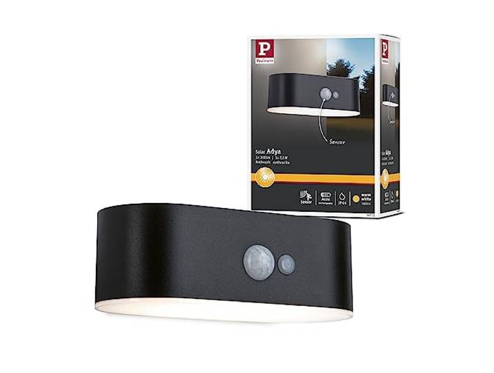 Paulmann Solar LED Außenwandleuchte Adya 3000K Schwarz Sonnenbetriebene Leuchte mit Bewegungsmelder, IP44, 200lm, Ladezeit 6-8 Stunden, Leuchtdauer 8-10 Stunden