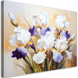LEINWANDBILD Weiße Iris Blumen auf abstraktem beigem Hintergrund 120x80cm