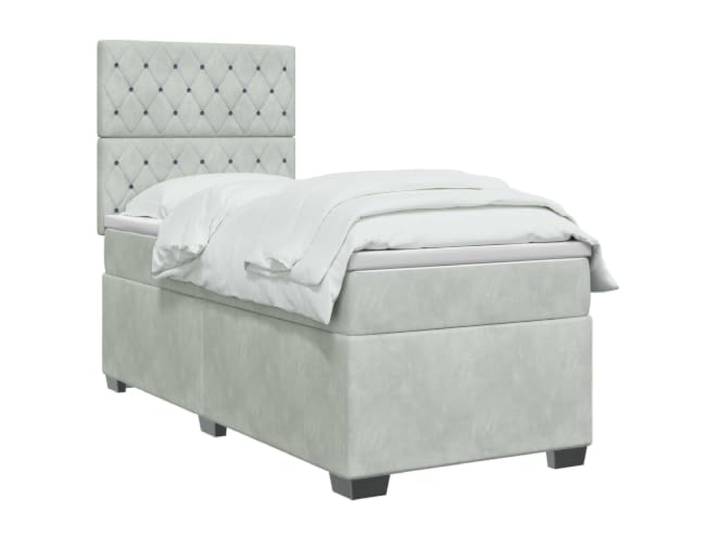 vidaXL Boxspringbett mit Matratze mit Kopfteil Hellgrau Einzeln Samt