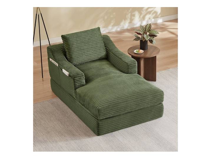 GLP Schlafsofa Cord-Sessel mit Schlaffunktion, ausziehbarer Lounge-Sessel, 100x162 cm, Set, Ausziehbarer Cord-Loungesessel mit Liegefläche und weichem Kissen