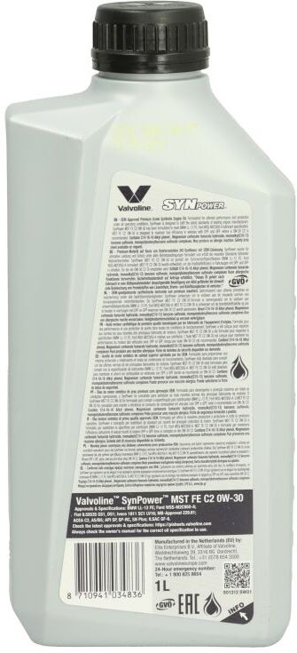 Motoröl VALVOLINE 907866 Synpower MST FE C2 0W30 1L