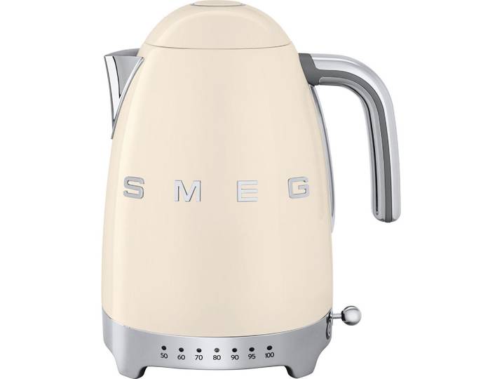 Smeg Wasserkocher 50´s Style, Creme, Chrom, Metall, Kunststoff, 1,7 L, 22.3x28x17.1 cm, kabellos, automatische Abschaltung, manuelle Trockengehschutz, Überhitzungsschutz, 360°-Sockel, Anti-Rutsch-Füße, flaches Heizelement, herausnehmbarer Filter, Warmhaltefunktion, Beleuchtung, variable Temperaturauswahl, Küchengeräte, Wasserkocher