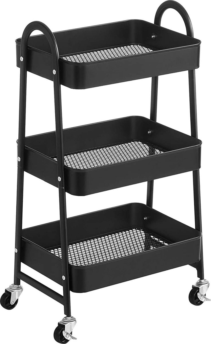 Moderne zwarte metalen keukentrolley met mat aspect