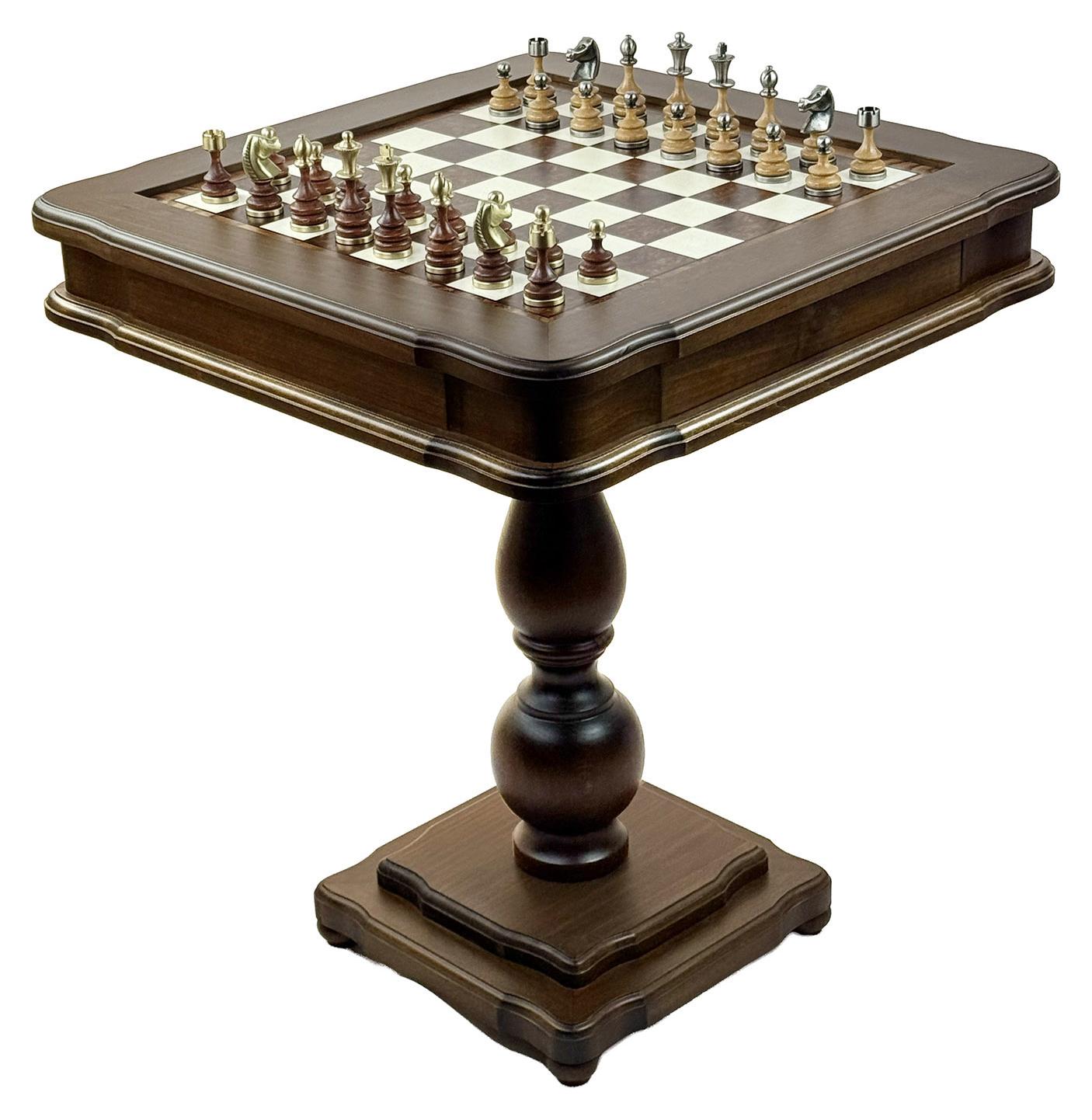 Exklusiver Italfama Spieltisch Set - Messing & Holz Figuren 8cm, Backgammon 58x58 cm