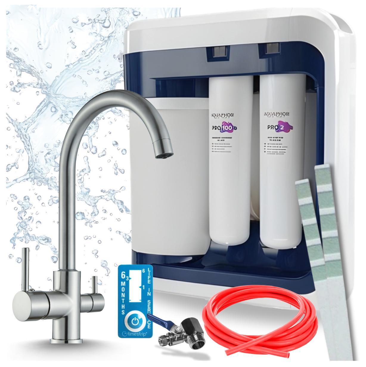 Ari 3-Wege-Küchenarmatur Linko, Edelstahl, Spültischarmatur Im Set Mit Aquaphor Ro-202S Pro Wasserfiltersystem, Untertischanlage