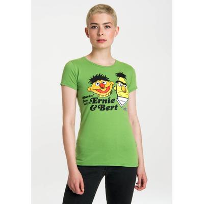 T-Shirt LOGOSHIRT "Sesamstraße – Ernie & Bert", Damen, Gr. XS, grün, 100% Baumwolle, unifarben, normal, Rundhals, Shirts T-Shirt, mit lizenziertem Print