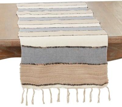 Saro Lifestyle "Boho Chic Fringed Stripe Table Runner - 16""x72"""