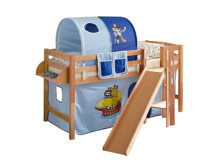 Ticaa Hochbett Hochbett mit Rutsche Podestbett Tino Buche Natur