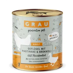 grau Hund 800 Gramm Hundenassfutter 6 x 800 Gramm Geflügel + Pastinake & Brokkoli