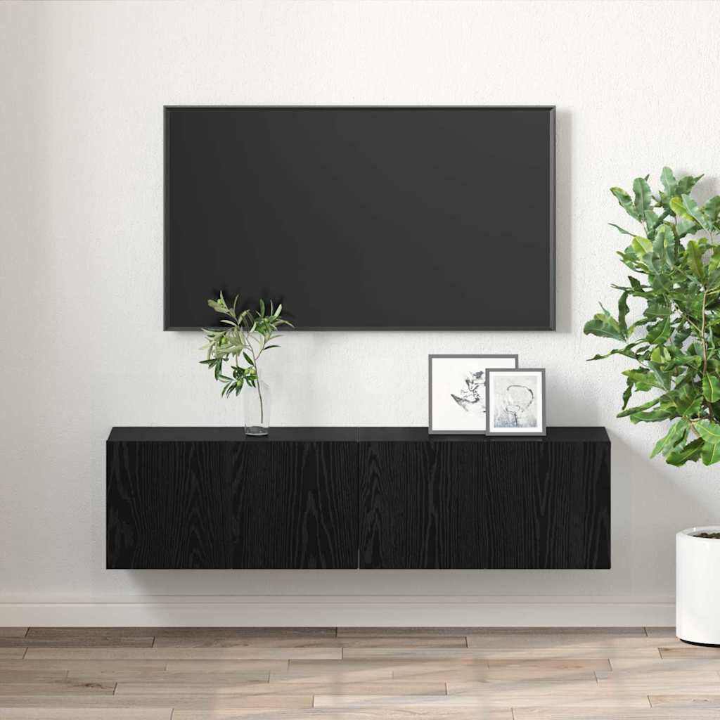 Metro TV Cabinet 2 Pcs 60 X 30 X 30 Cm Engineered Wood Black 70"