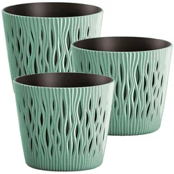 WellHome - Set mit 3 Pflanztöpfen 1,7L Sandy Round Ø15,8 cm/Stück in Salbeigrün