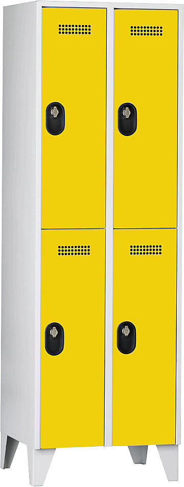 Doppelstock-Spind Köln, 2 Abteile, lichtgrau / zinkgelb, 600 mm Wolf