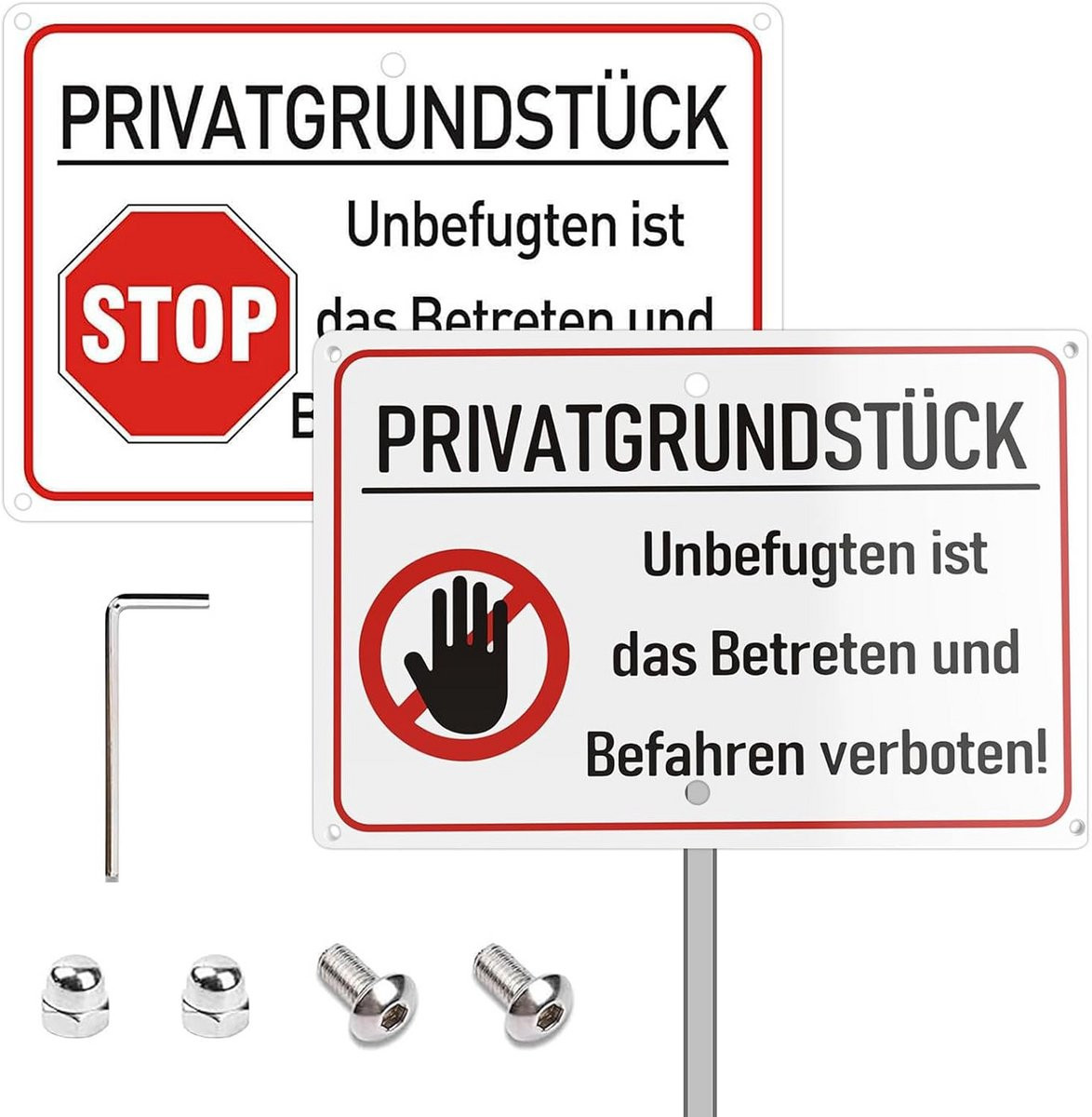 2x Verboden Toegang Bord Privéterrein 20x30 cm met Palen Reflecterend en Weerbestendig