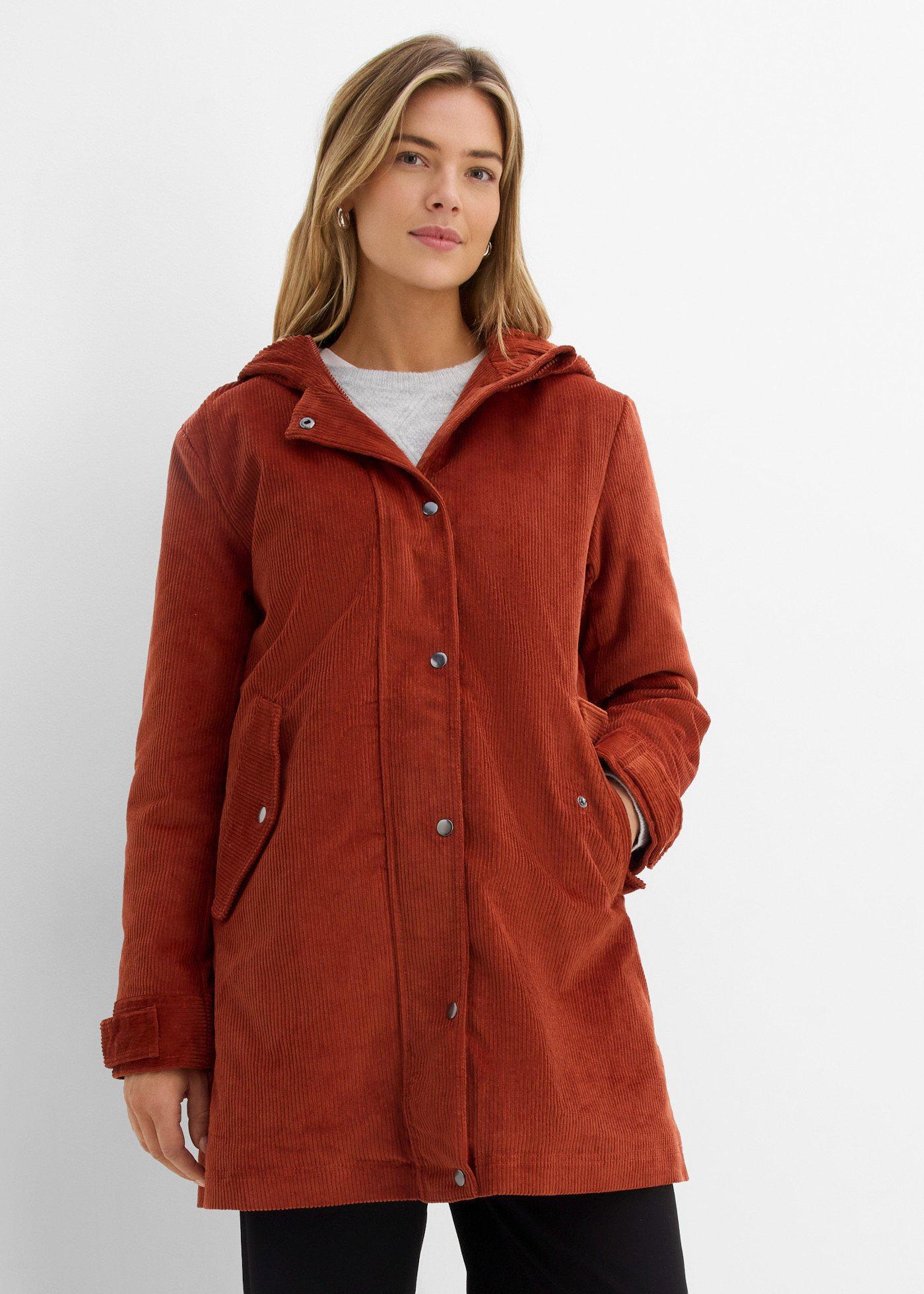 bonprix Warmer Cord-Parka mit Teddy-Futter in der Kapuze in A-Linie, braun, Gr.50, Modischer Parka aus Cord mit kuscheligem Teddy-Futter in der Kapuze in kaschierender Länge., aus Cord
