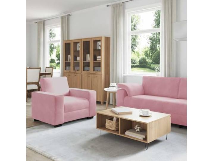 KTHLBRH 3-teiliges Sofa-Set aus rosafarbenem Samt Gestell aus Holz und Metall, breite Armlehnen, Schaumstoffpolsterung, für Wohnzimmer und Büro