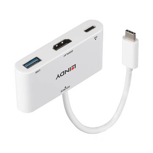 LINDY USB-C Adapter [1x USB-C Stecker - 1x HDMI-Buchse, USB 3.2 Gen 1 Buchse A (USB 3.0)] 43340 0.18m