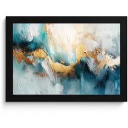 POSTER MIT RAHMEN Abstrakt - Kunst - Gold - Blau 30x20 cm